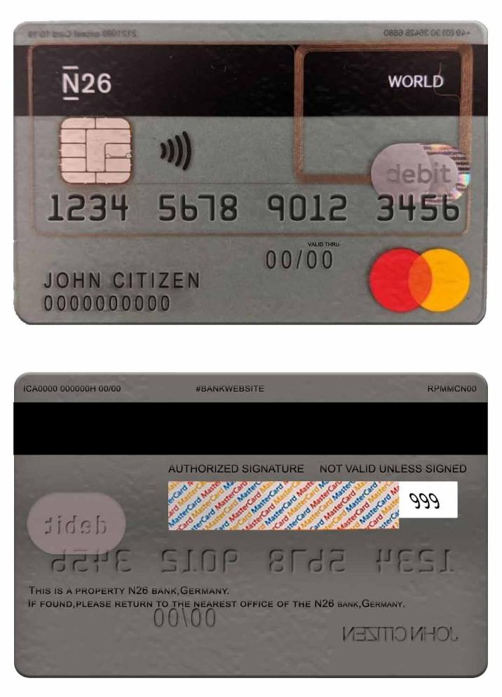 Germany N26 bank  debit mastercard